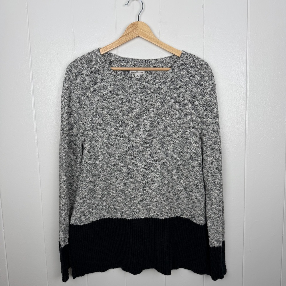 L.L. Bean Signature Marled Knit Colorblock Sweater Medium Cotton Linen